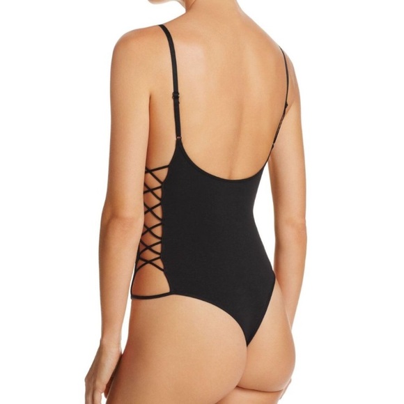 Sam Edelman Jet Black Strappy Side Thong Bodysuit - Picture 4 of 16